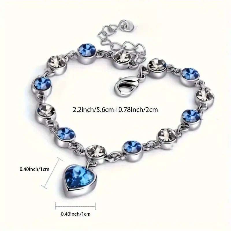 Hjartaarmband með hafbláum steini | Hvítagull