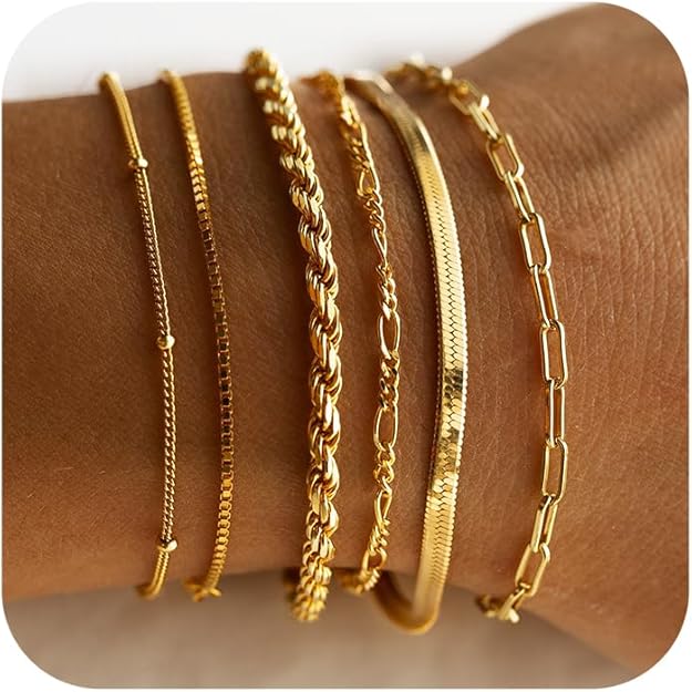Fíngerð armbandasett | Gull