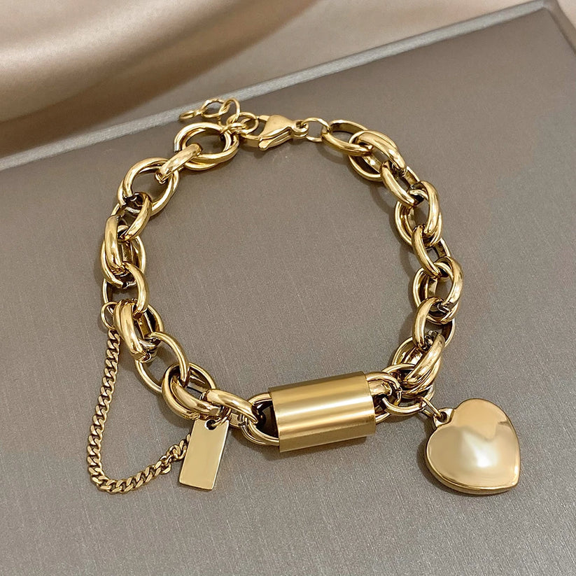 Hjarta keðjuarmband | Gull